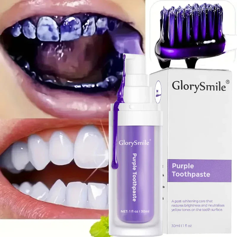 Sérum Correcteur de Couleur V34 Glorysmile – Dentifrice Violet Blanchissant & Menthe Fraîche
